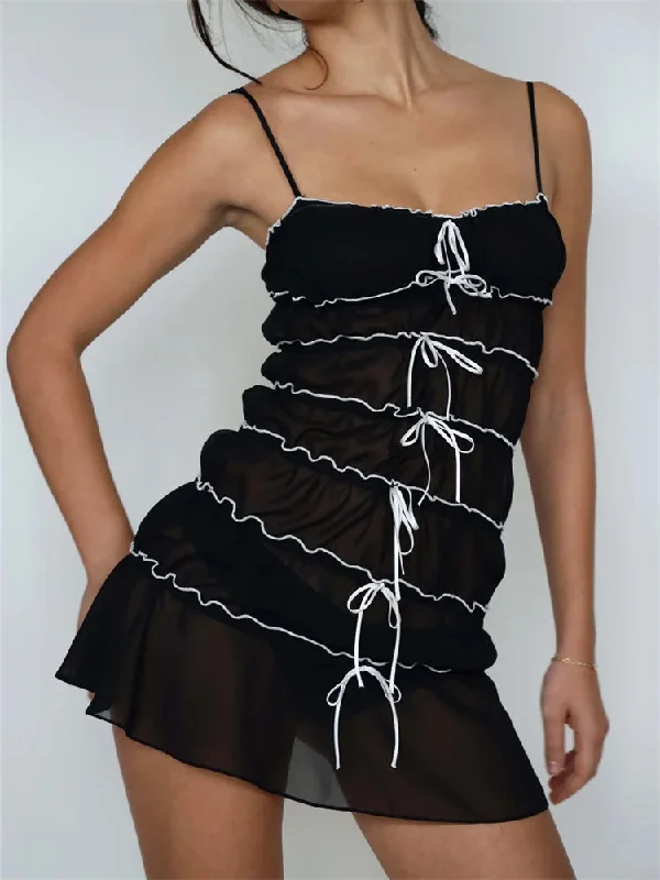 Online Boutique Stores Sexy Sleeveless Spaghetti Strap See Through Mini Dresses