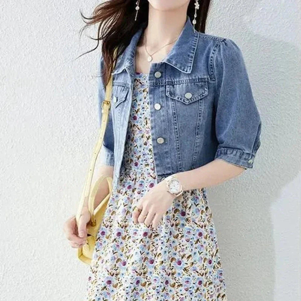 Women Wear Boutique Women Half Sleeve Denim Short Jacket