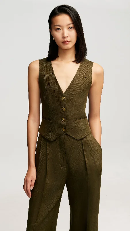 Women's Fashion Clothing Waistcoat in Basket Weave Linen | Pine Needle