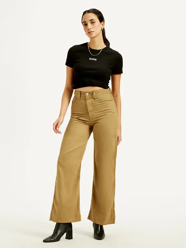 Women's Travel Attire Women's High Rise Ribcage Wide Leg Khaki Jeans