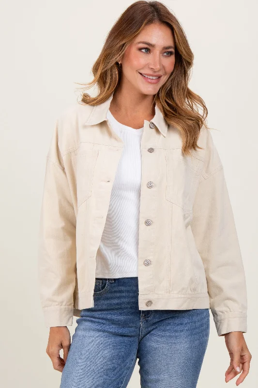 Women's Travel Apparel Cream Collared Button Up Shirt Jacket