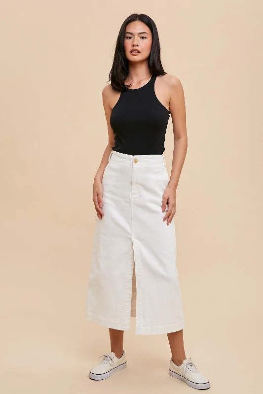 Women's Clothing Outfit Set Off White Stretch Twill Pencil Skirt