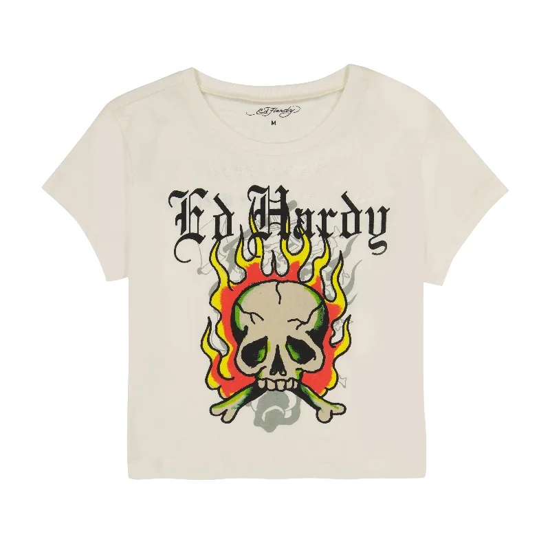 Women's Casual Wear Clothing Flame Skull Baby Tee