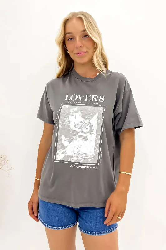 Casual Women's Clothing Lovers Oversized Tee Charcoal