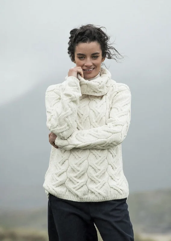 Women's Office Clothing Aran Cowl Neck Chunky Sweater | Natural