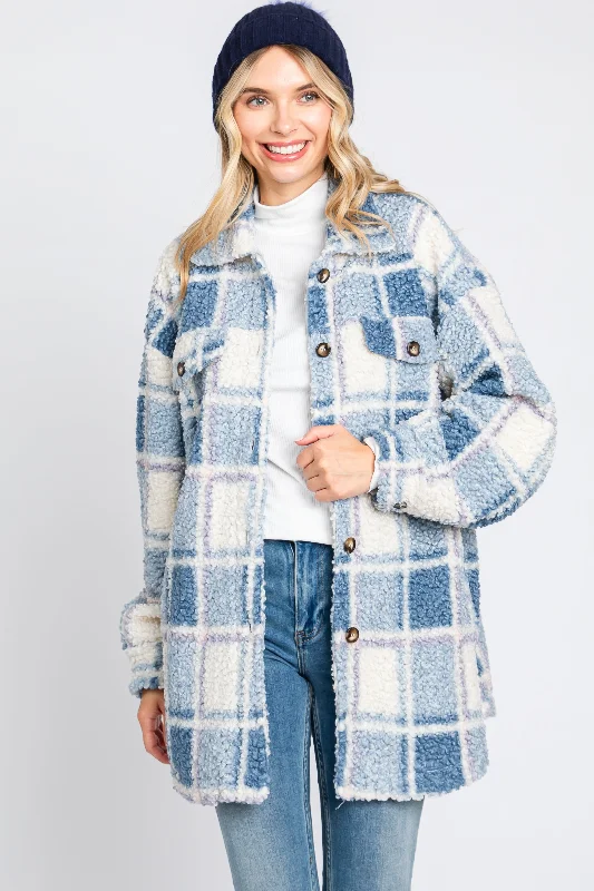 Women's Versatile Apparel Blue Plaid Sherpa Jacket