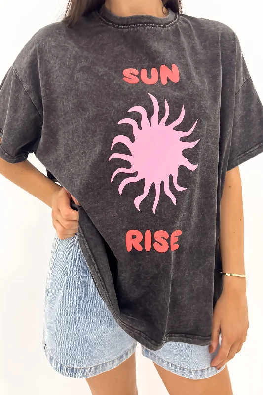 Women's Clothing Brands Sun Rise Tee Black Acid Wash