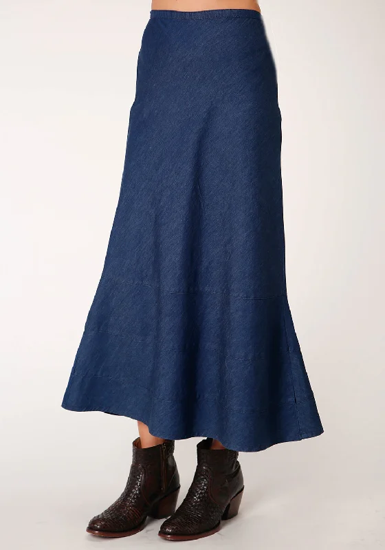 Affordable Online Boutique Roper Womens Indigo Blue 100% Cotton Bias Cut Midi Skirt