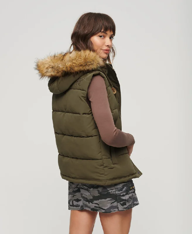 Women's Fashion Clothing Everest Faux Fur Puffer Gilet | Military Olive