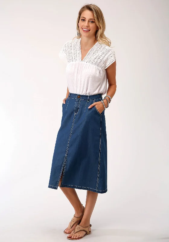 Elegant Women's Clothing Online Roper Womens Denim Blue 100% Cotton 28in Straight Skirt