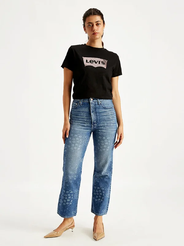 Women's Vintage-Inspired Outfit Women's High Rise Ribcage Crop Blue Bootcut Jeans