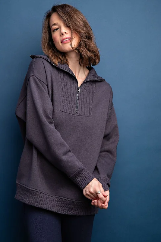 Women's Occasion Wear Apparel Charcoal High-Neck Fleece Pullover