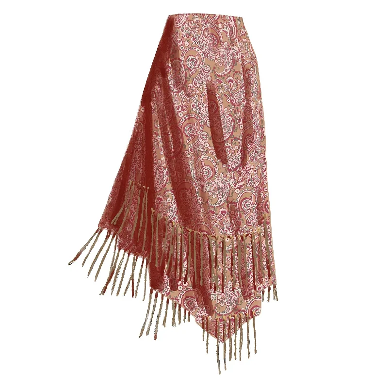 Affordable Women's Clothing Floral Fringe Skirt