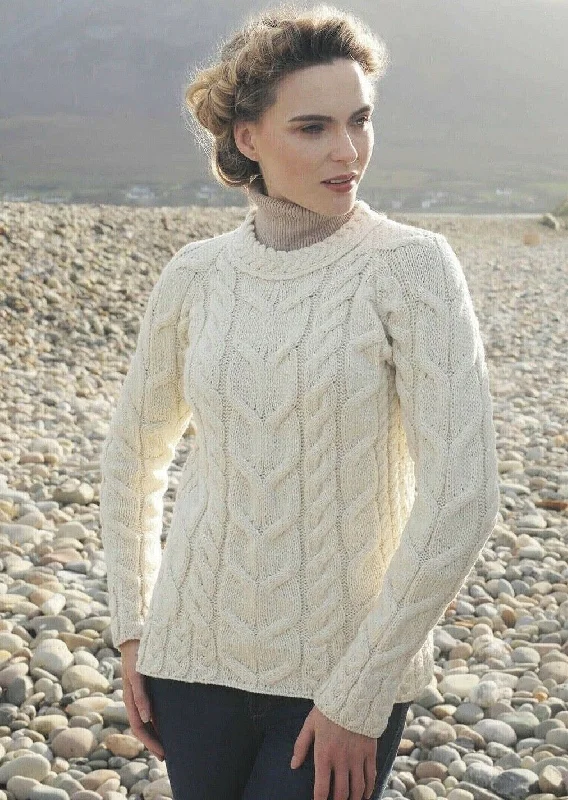 Online Boutiques Affordable Listowel Ladies Aran Cabled Sweater | Natural