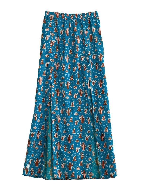 Clothes For Woman Tin Haul Womens Blue 100% Cotton Cacti Print Maxi Skirt