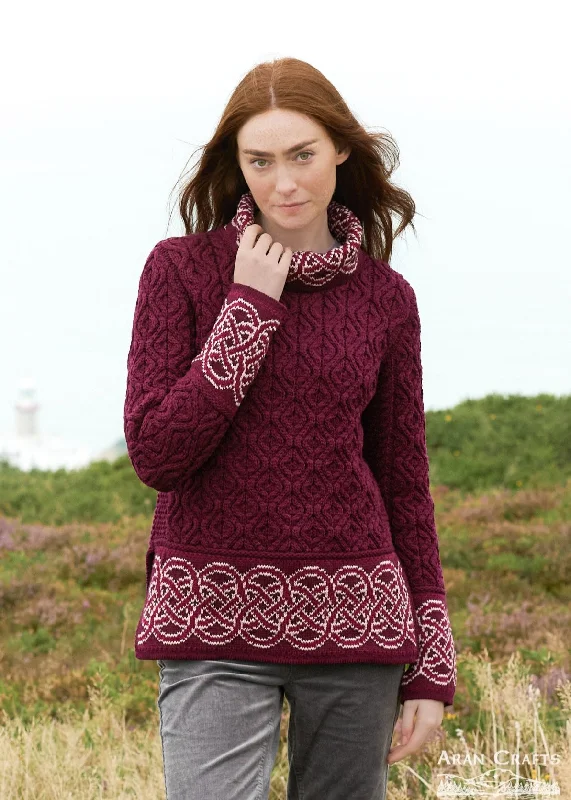 Women Clothes Aran Women's Celtic Design Sweater | Wine