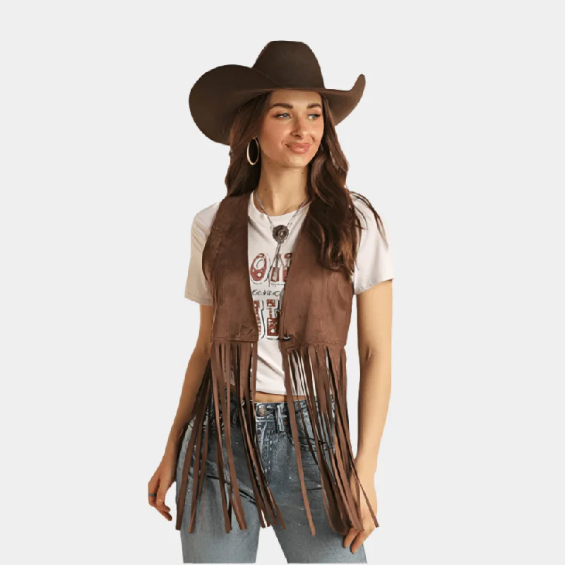 Women's Seasonal Clothing Rock and Roll Denim Brown Fringe Vest