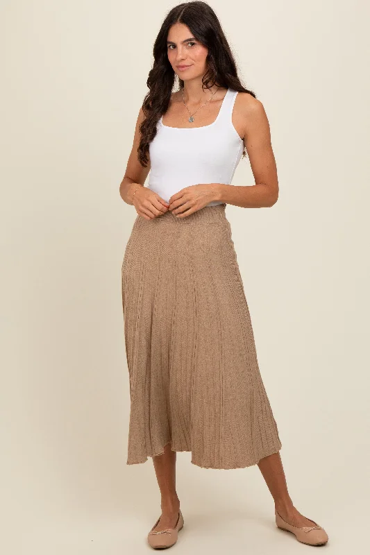 Trendy Women's Apparel for All Seasons Mocha Ribbed Knit A-Line Midi Skirt