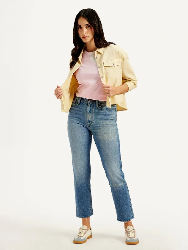 Women's Office Outfit Women's Mid Rise Wedgie Straight Fit Blue Jeans