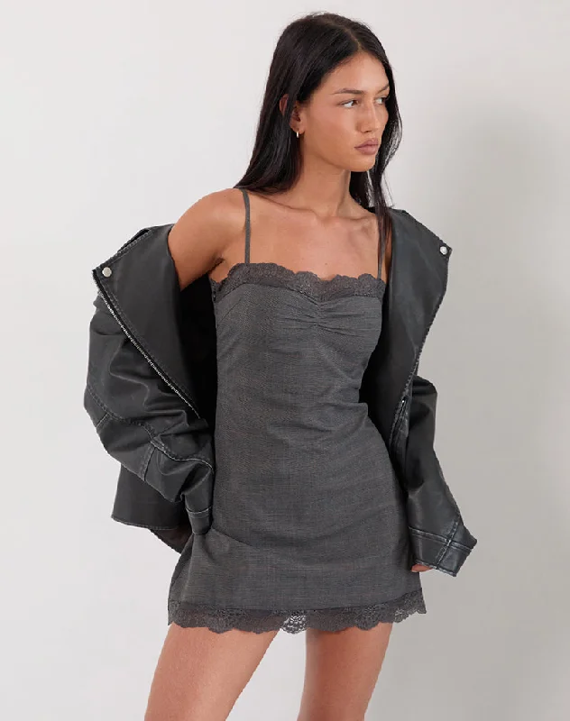 Stylish Women's Outfit Larna Mini Dress in Check Tailoring Grey