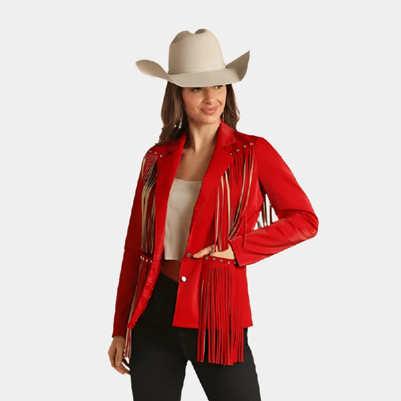 Women's Trendy Clothing Red Fringe Jacket