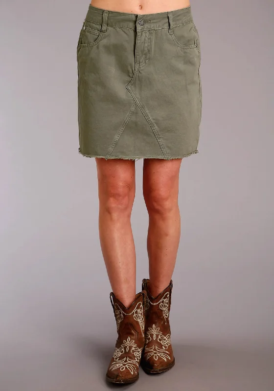 Comfortable Women's Outfits Stetson Womens Five Pocket Raw Edge Olive 100% Cotton Skirt