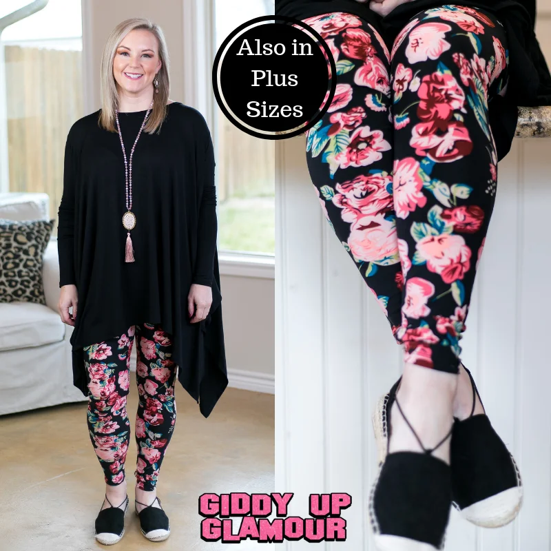 Women's Cozy Outfit For Lounging This Is The Life Floral Print Leggings in Pink