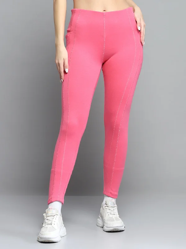 Women Wear Online Women Pink Solid Regular Fit legging