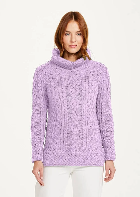 Stylish Everyday Clothing Belcare Ladies Aran Roll Neck Sweater | Lavender