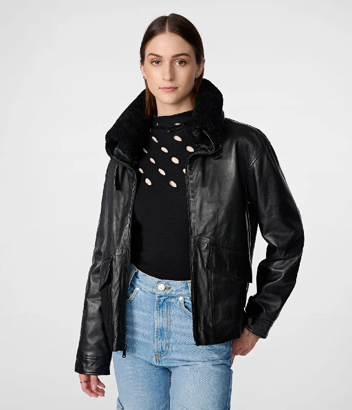 Casual Style for Busy Women Amanda Leather Jacket With Shearling Collar