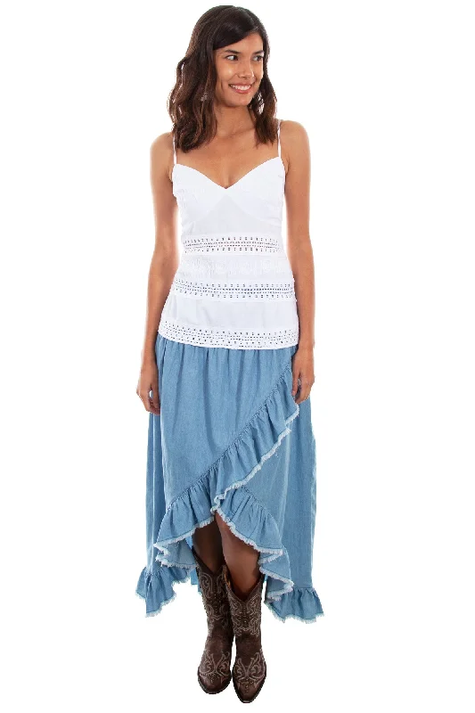 Online Boutiques Clothing Scully Womens Light Blue 100% Cotton Hi/Lo Skirt