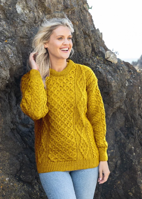 Luxury Women's Clothing Aran Unisex Wool Sweater | Mustard - Clearance