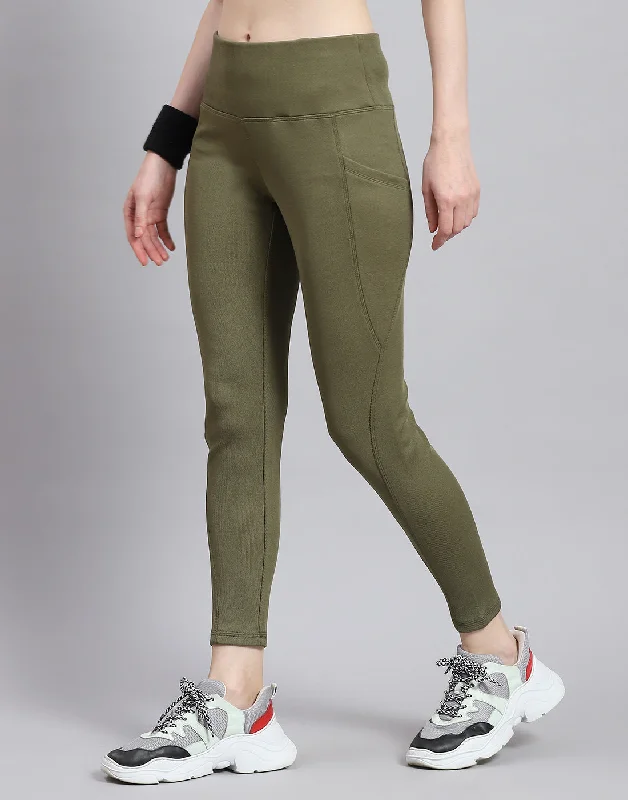 Winter Wardrobe Clearance Women Green Solid Regular Fit Legging