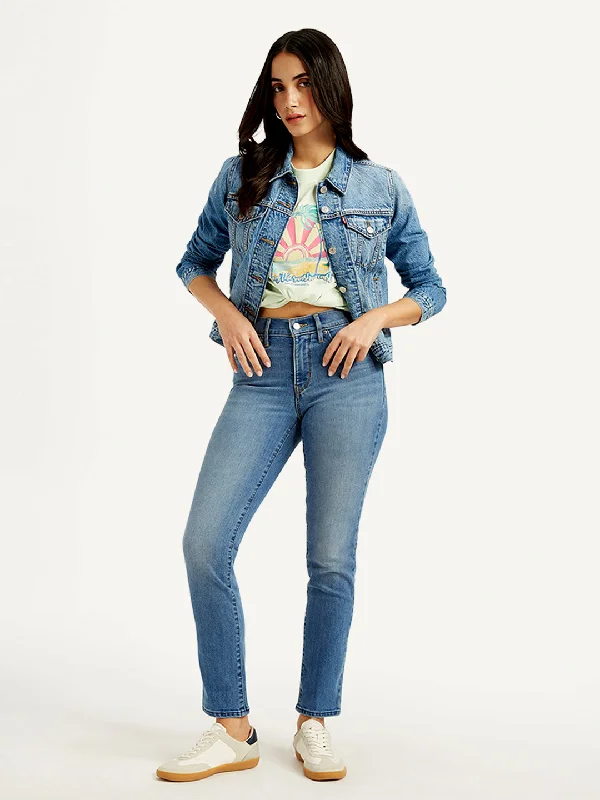 Women's Floral Print Outfit Women's Mid Rise 312 Slim Fit Blue Jeans