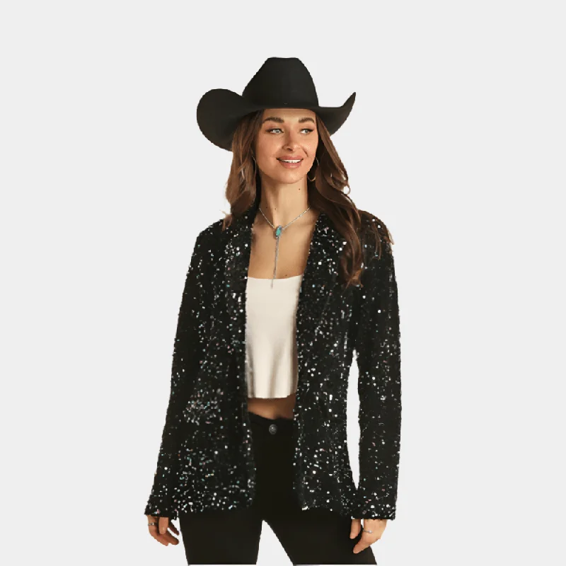 Elegant Clothing For Women Rock and Roll Denim Sequin Blazer