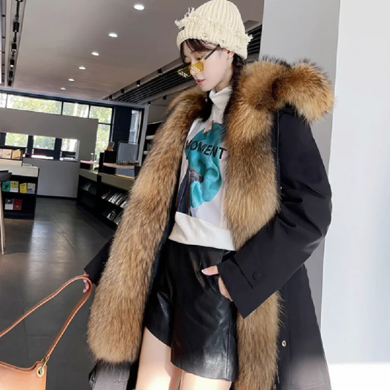 Designer Women's Fashion Online Womens Mid Length Coat with Removable Faux Fur Lining