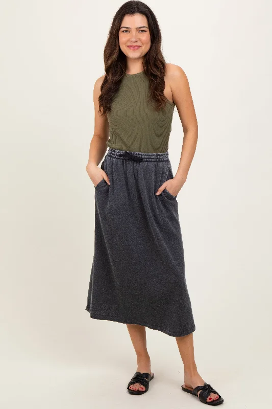 Women's Contemporary Clothing Charcoal Terry Drawstring Midi Skirt