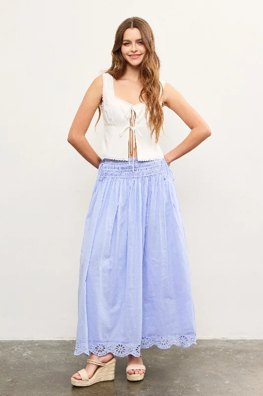 Bundle Offer Periwinkle Smocked Waist Eyelet Lace Hem Maxi Skirt