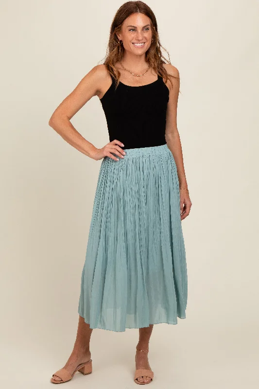 Women's Evening Wear Blue Pleated Midi Skirt