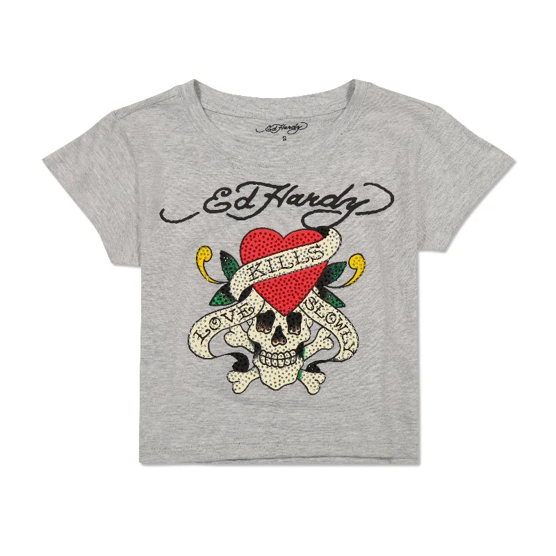 Trendy Athleisure Clothing For Women Rhinestone LKS Skull Baby Tee