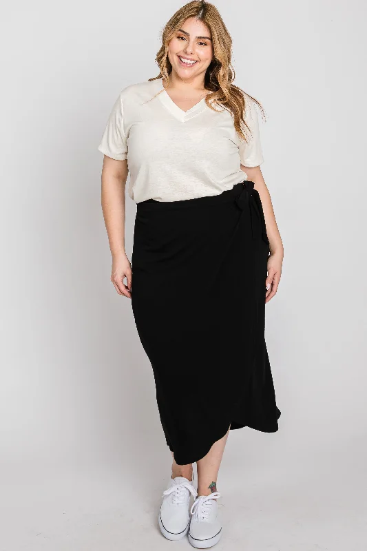 Women Apparel Black Wrap Plus Midi Skirt