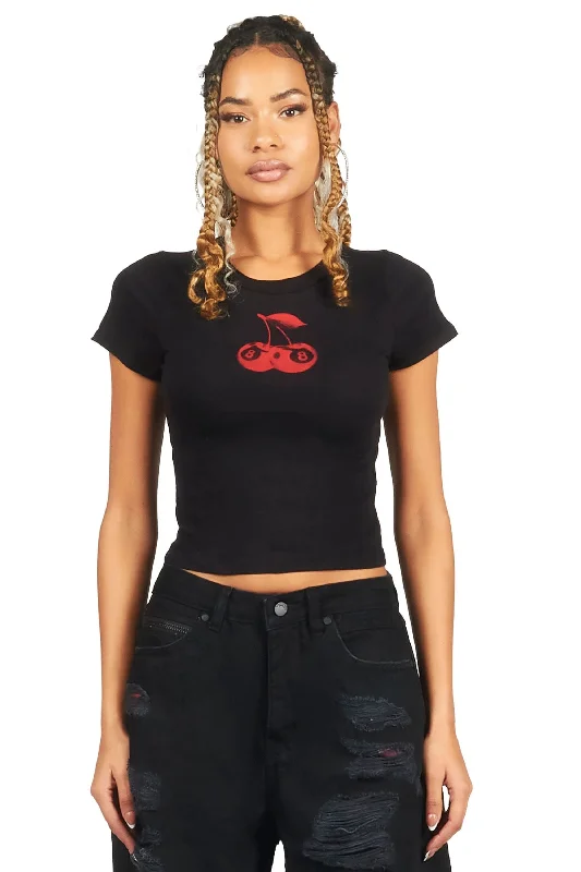 Fashionable Tops for Women Cherrie Black Crop T-Shirt