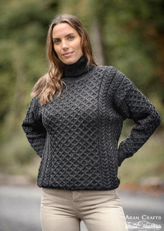 Women's Clothing For Special Occasions Aran Merino Polo Neck Sweater | Charcoal