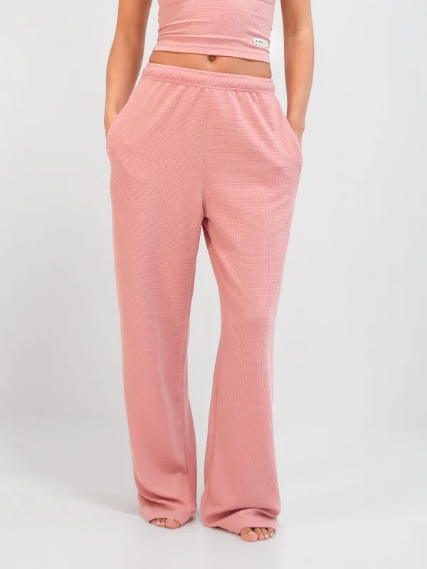 Women's Vintage Clothes Soft Waffle Trousers - Rose Pink