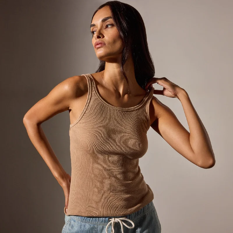 Charming Women's Clothes For Special Events Cotton Cashmere Blend Ribbed Tank - Vicuna