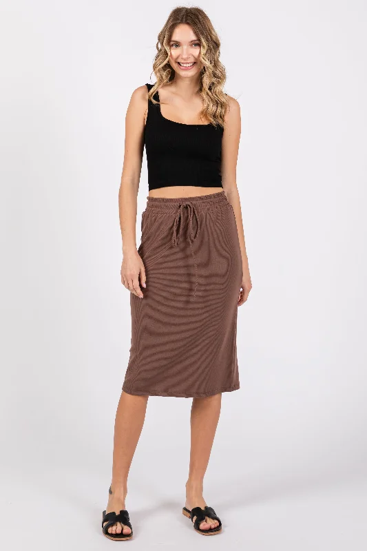 Women's Seasonal Fashion Trends Brown Drawstring Midi Skirt