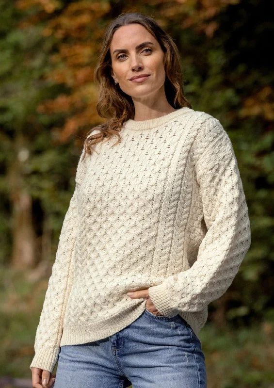 Vintage Clothing For Women Aran Crew Neck Merino Sweater | Natural