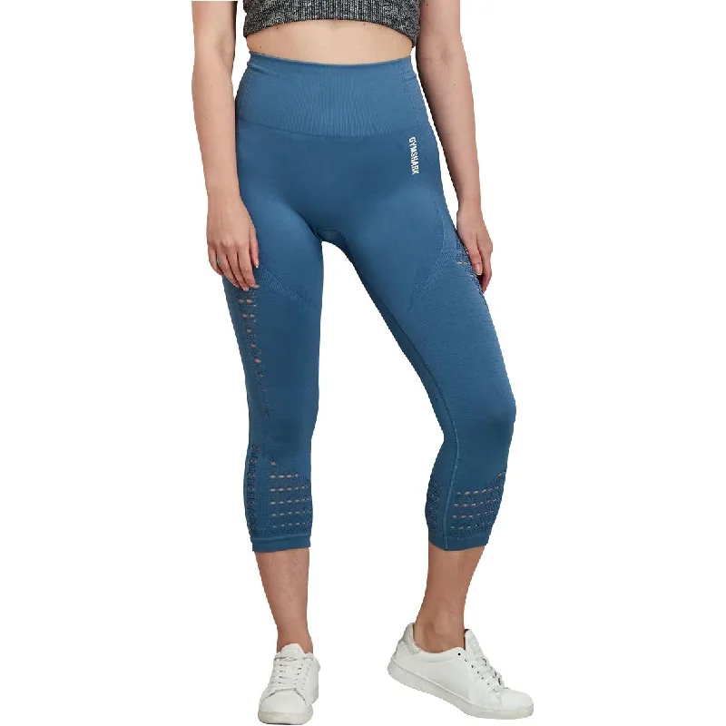 Stylish Women's Outfit Gymshark Energy Seamless Womens 3/4 Training Tights - Blue