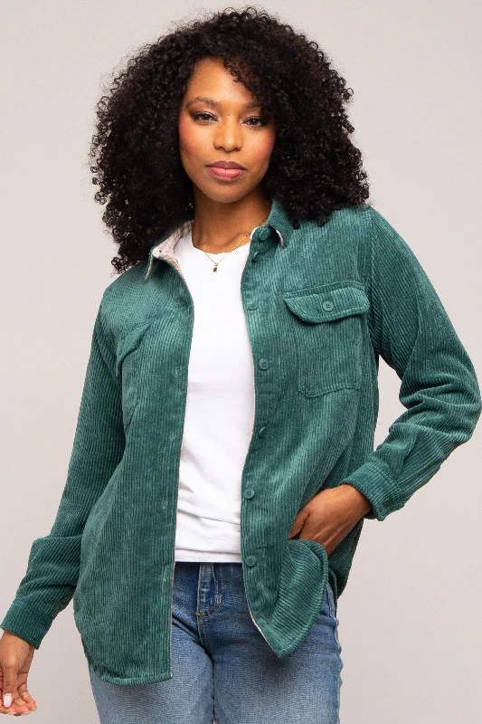 Affordable Women's Clothes Forest Green Reversible Shirt Jacket