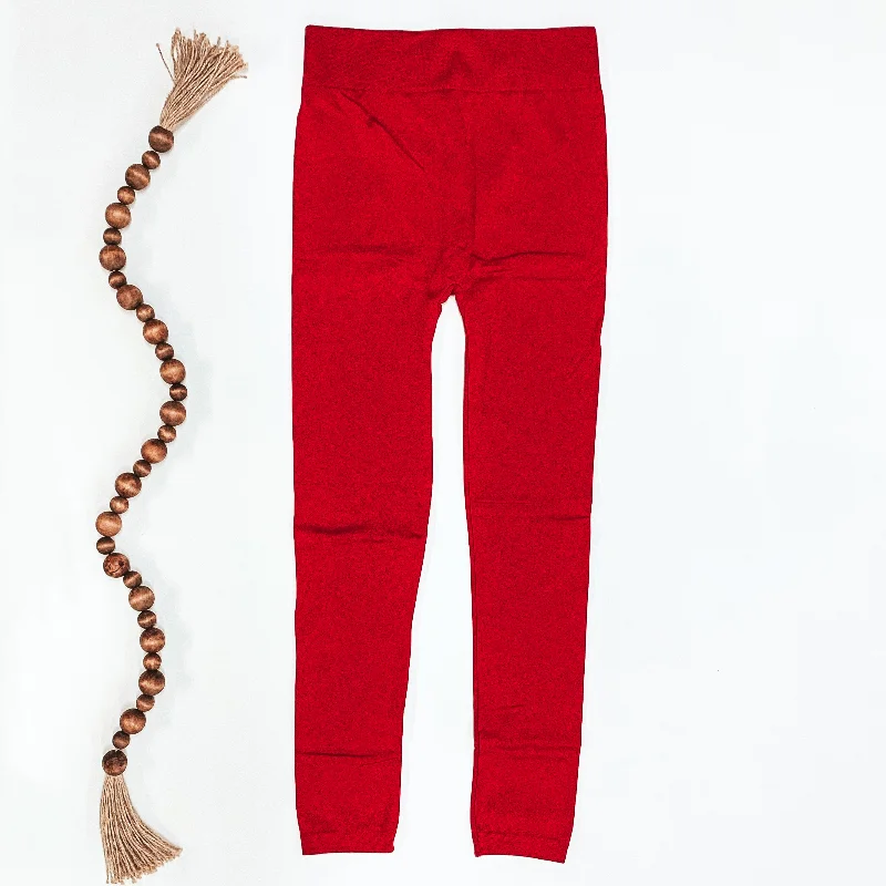 Women's Transitional Outfit Fleece Lined Leggings in Red